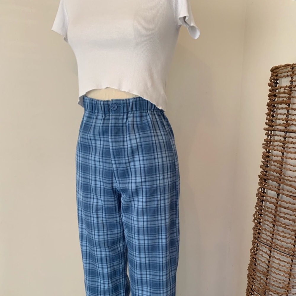 Brandy Melville jgalt blue plaid Tilden pants NWOT - Picture 7 of 7